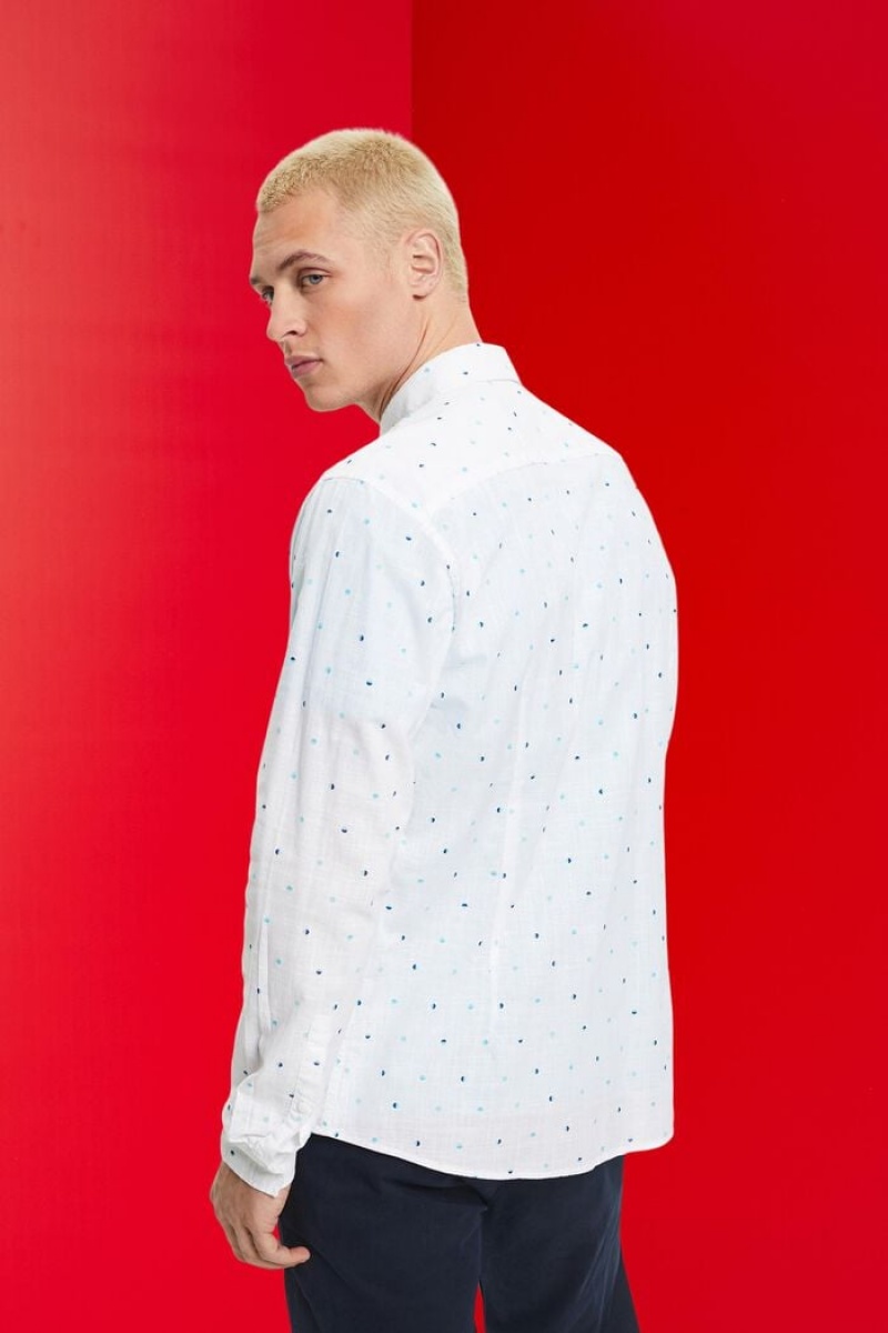 Pánské Košile Esprit Slub Bavlněné With Lunar Dot Pattern Bílé | MLN670815