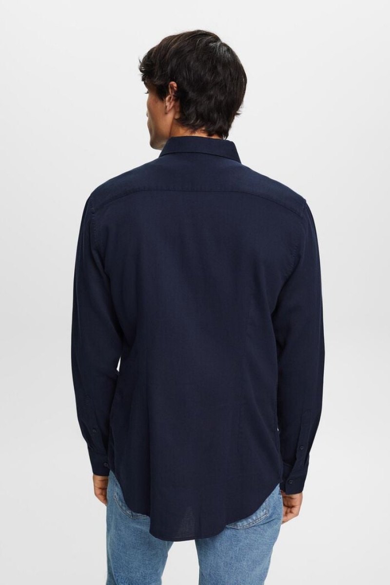 Pánské Košile Esprit Textured Slim Fit,100% Bavlněné Tmavě Blankyt | NRI890345