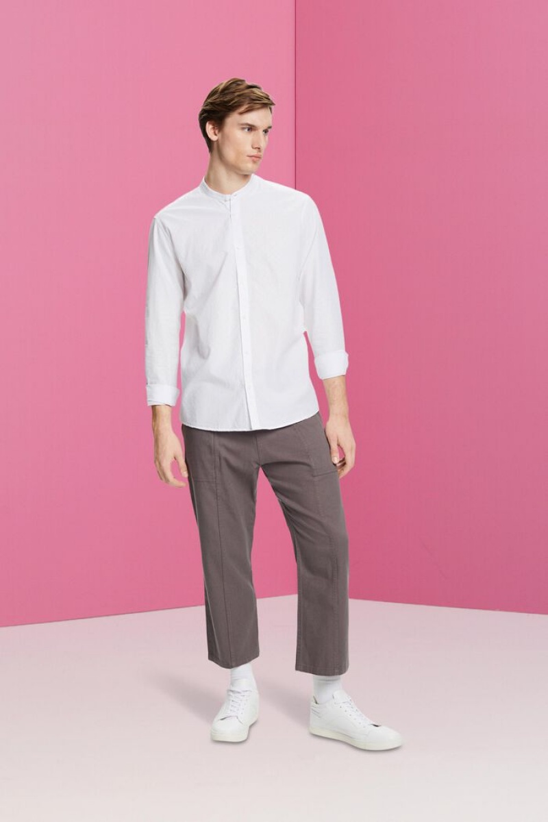 Pánské Košile Esprit Textured Slim Fit With Band Collar Bílé | KES692517