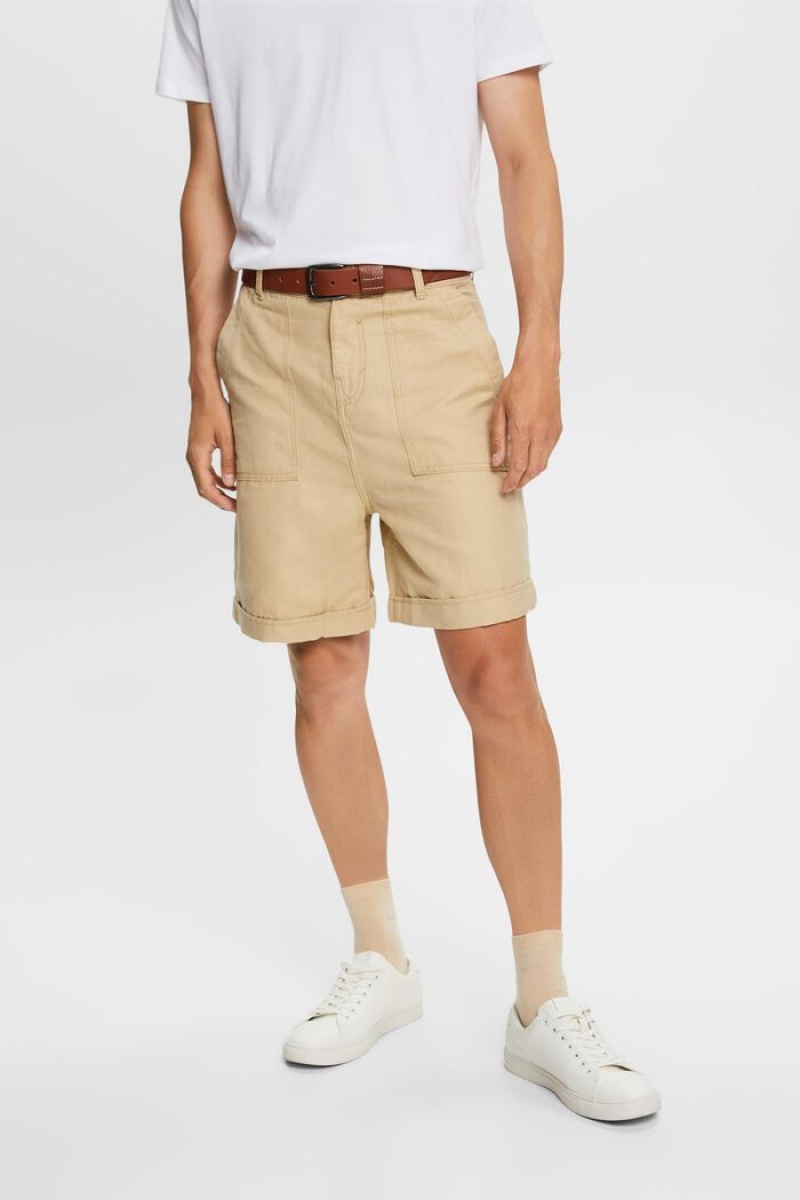 Pánské Kraťasy Esprit Bermuda,Bavlněné-linen Blend Hnědé | AGD194025