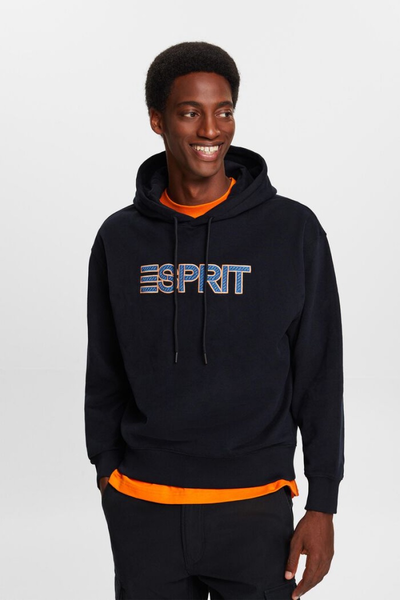 Pánské Mikina s Kapucí Esprit Logo Bavlněné-blend Černé | NMW352769