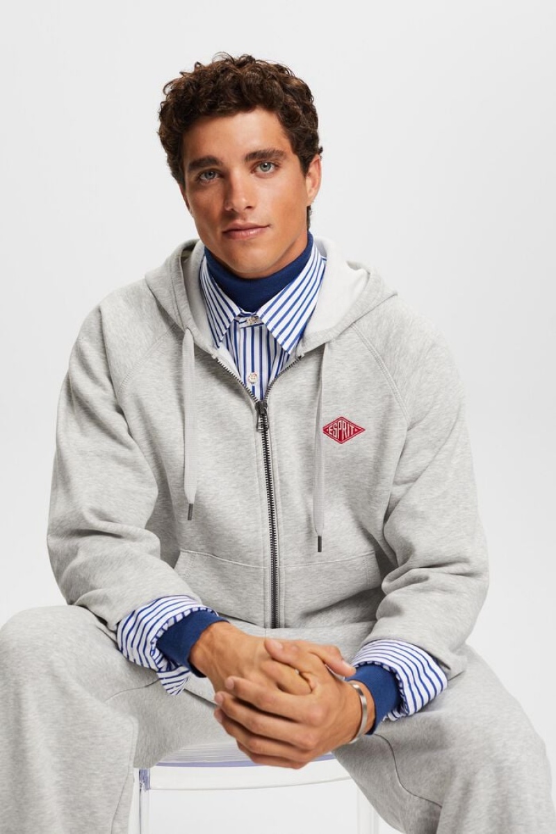 Pánské Mikina s Kapucí Esprit Logo Embroidered Světle Šedé | TEL052493