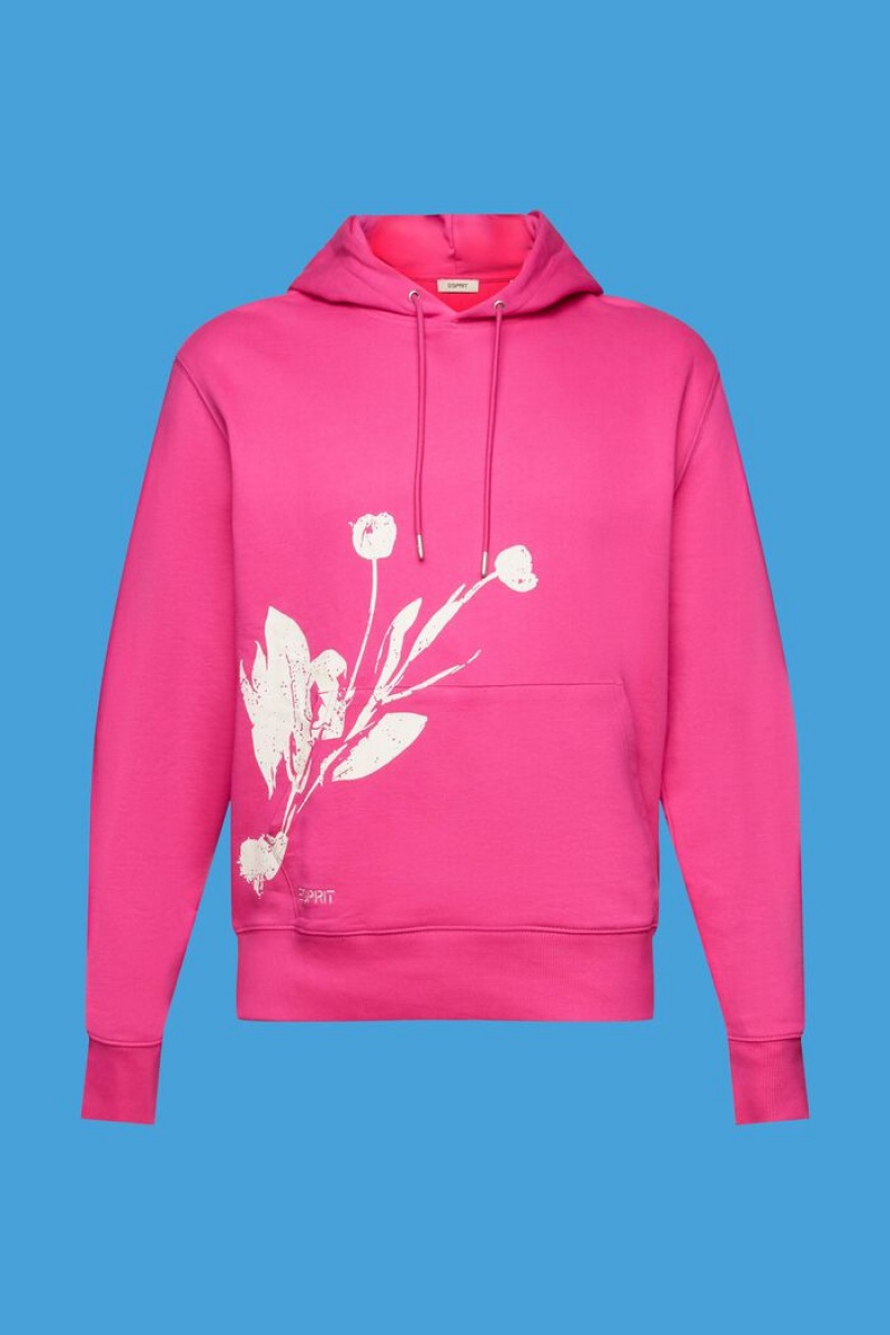 Pánské Mikina s Kapucí Esprit Print,100% Bavlněné Růžové Fuchsie | WEG930612