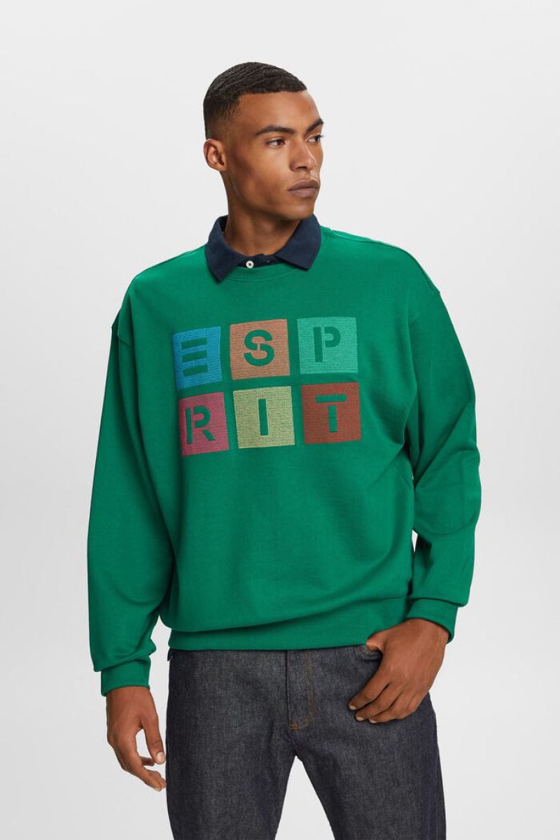 Pánské Mikiny Esprit Organic Bavlněné Logo Tmavě Zelene | TZR432168