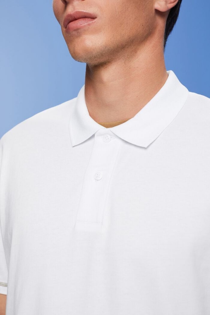 Pánské Polo Triko Esprit 100% Bavlněné Bílé | SAL896123