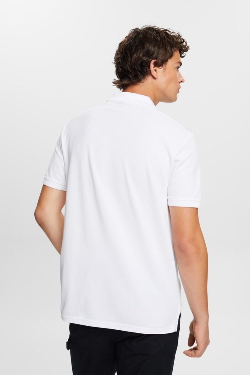 Pánské Polo Triko Esprit Bavlněné Pique Bílé | URN652708