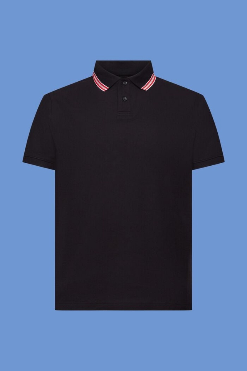Pánské Polo Triko Esprit Piqué With Glitter,100% Bavlněné Černé | WXG076531