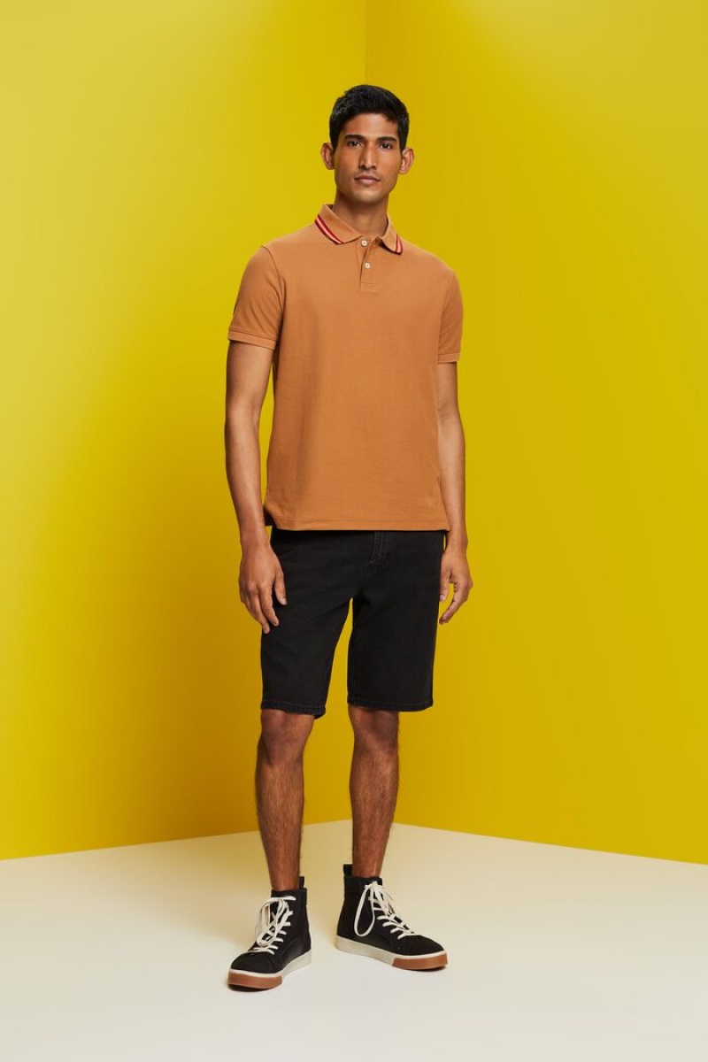 Pánské Polo Triko Esprit Piqué With Glitter,100% Bavlněné Hnědé | GRF286049