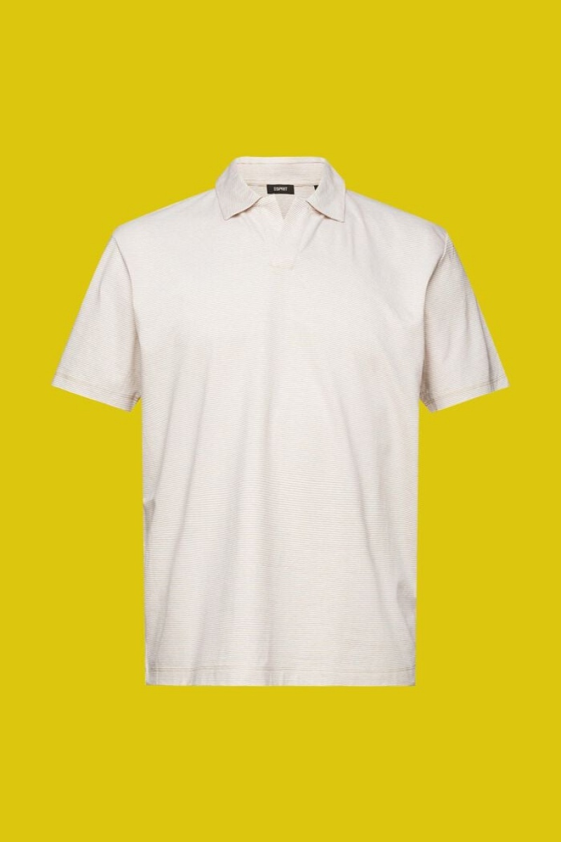 Pánské Polo Triko Esprit Pruhovaný,Bavlněné-linen Blend Hnědé | VAS149283