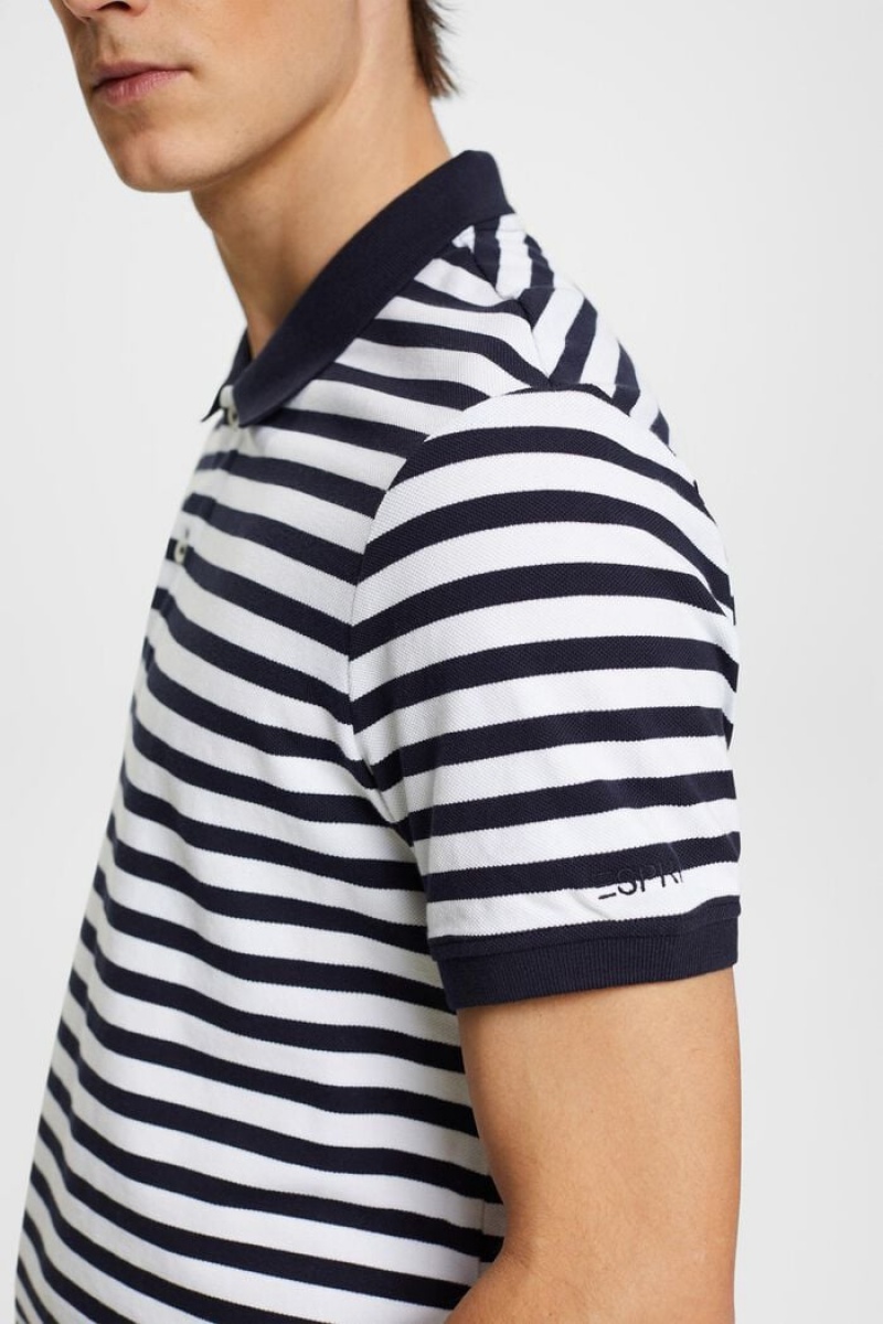 Pánské Polo Triko Esprit Pruhovaný Slim Fit Tmavě Blankyt | MQF642789