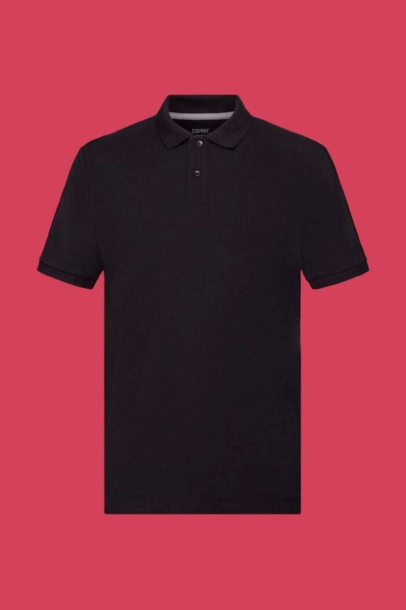 Pánské Polo Triko Esprit Slim Fit Bavlněné Pique Černé | ACT750128