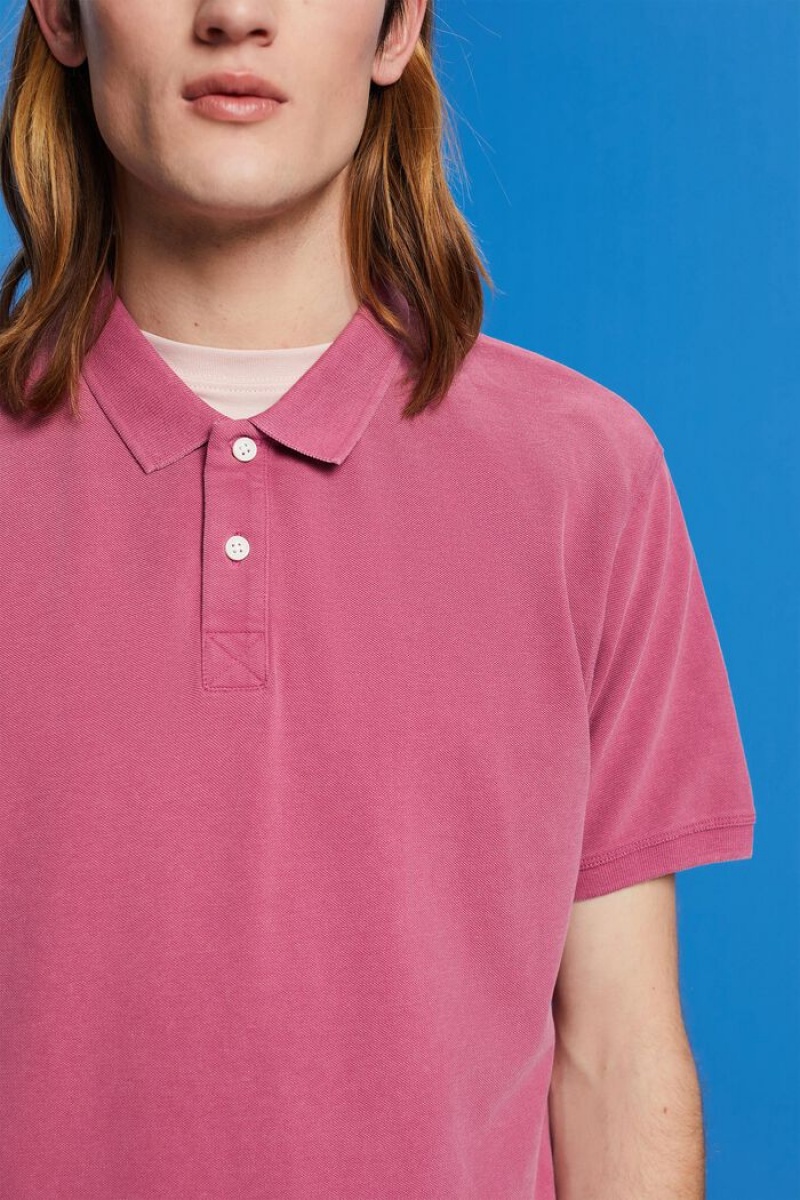 Pánské Polo Triko Esprit Stone-washed Bavlněné Pique Tmavě Růžové | PCF498057