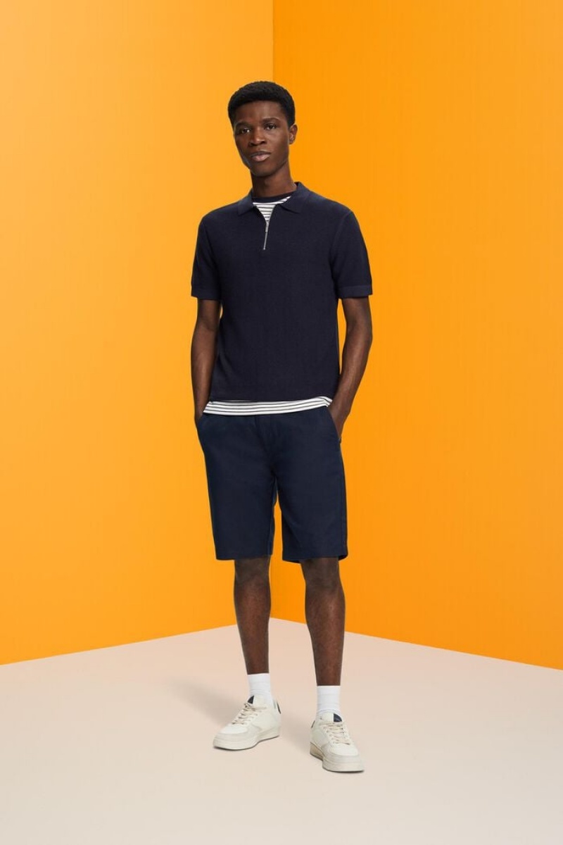 Pánské Polo Triko Esprit Textured Half-zip Tmavě Blankyt | MFD827409