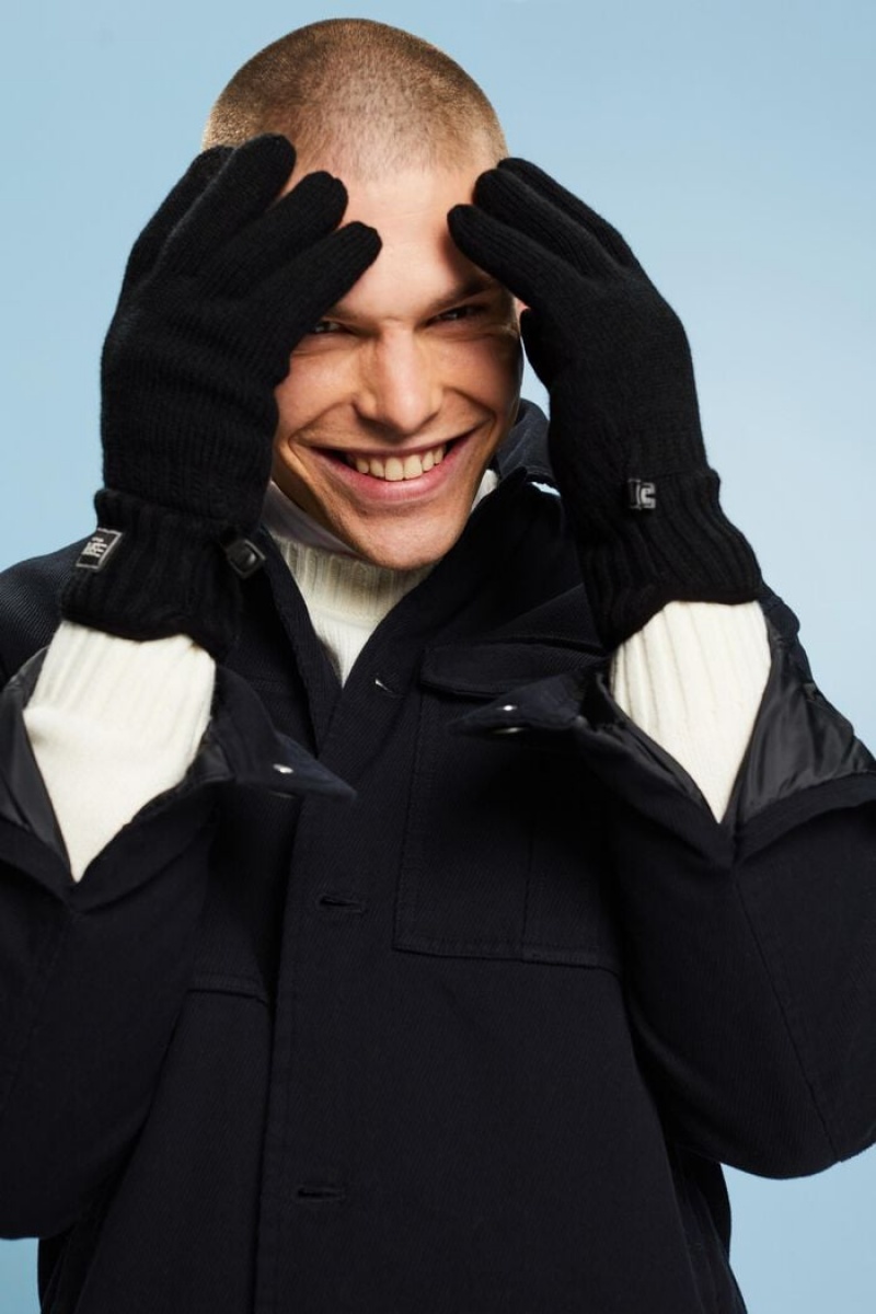 Pánské Rukavice Esprit Fleece-lined Knit Gloves Černé | UVB485690