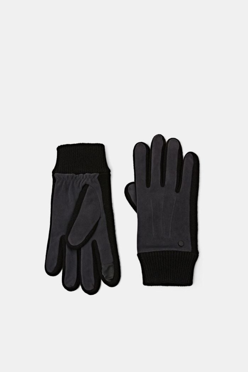 Pánské Rukavice Esprit Vlna Semišové Gloves Tmavě Šedé | BKP458012