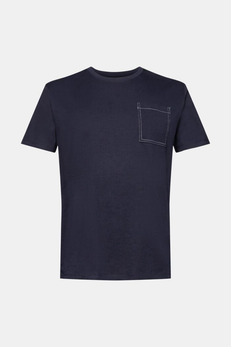 Pánské Tričko Esprit Bavlněné With Breast Pocket Tmavě Blankyt | LQE427956