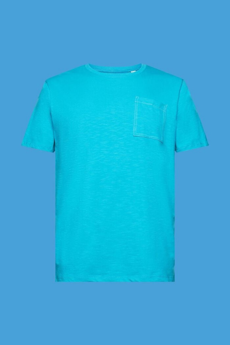 Pánské Tričko Esprit Bavlněné With Breast Pocket Světle Tyrkysové Zelene | TFR470852