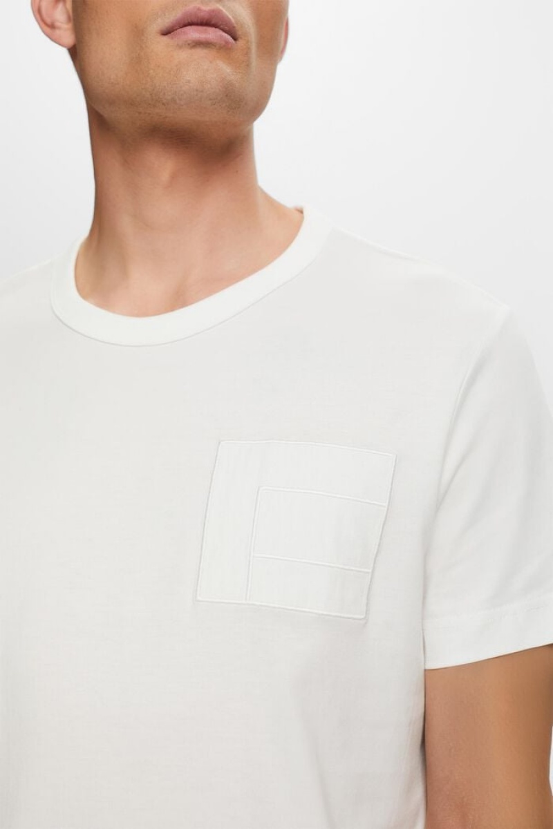 Pánské Tričko Esprit Embroidery,100% Bavlněné Bílé | EIL513048