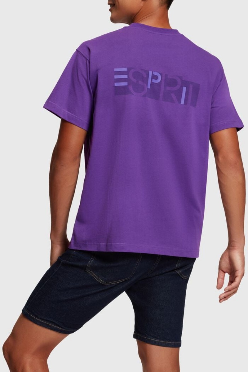 Pánské Tričko Esprit Grafická Reunion Logo Tee Tmavě Fialové | USG035197