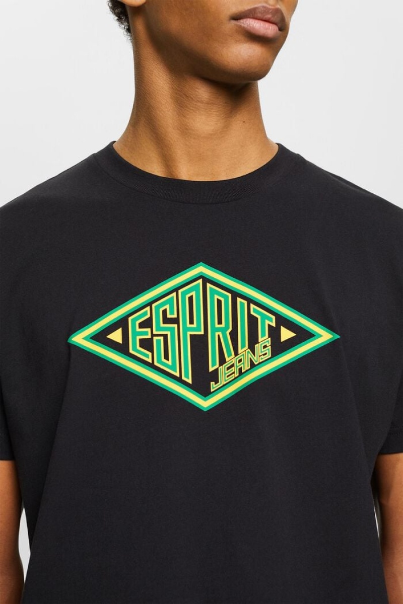 Pánské Tričko Esprit Logo Bavlněné Černé | CZV169235