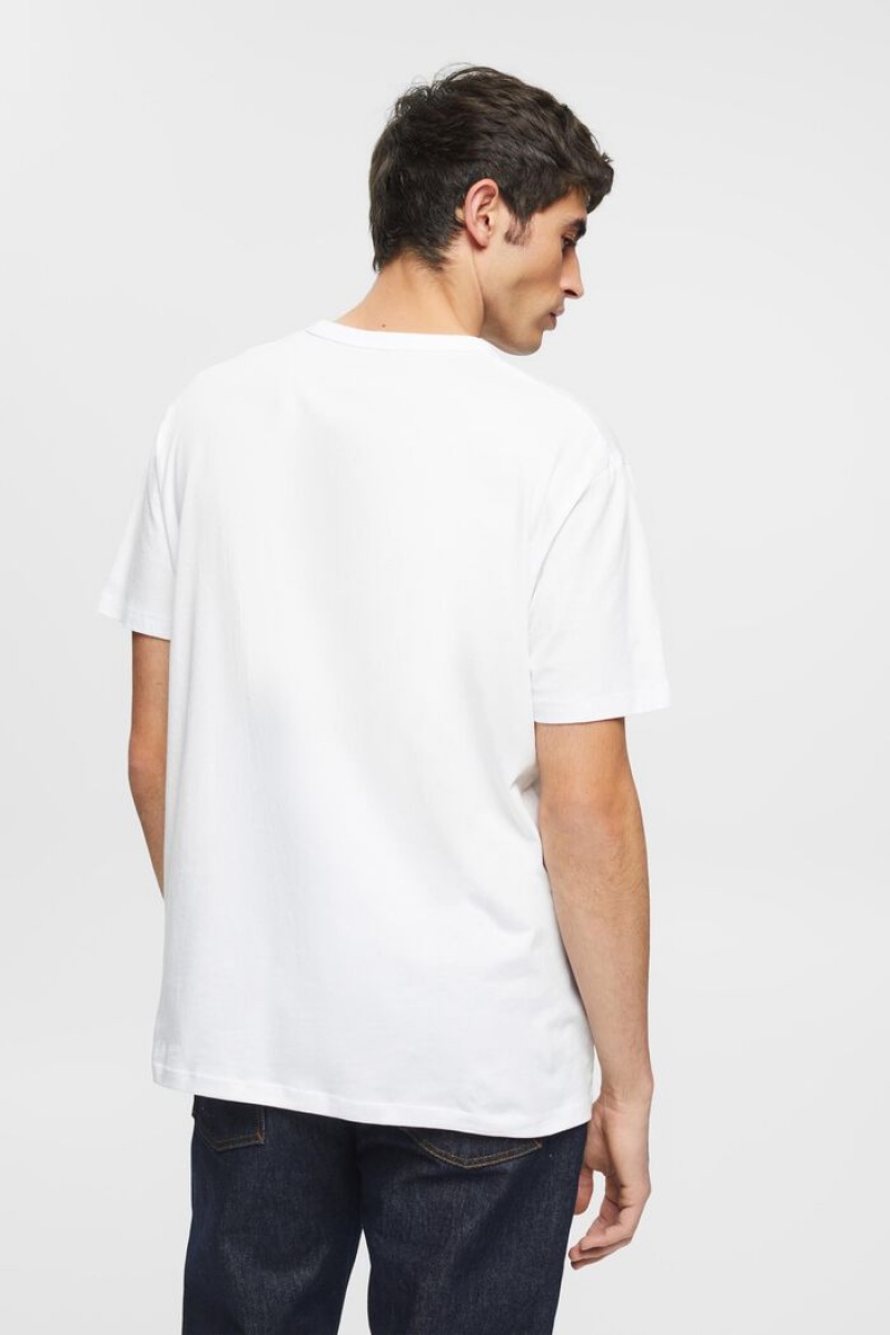 Pánské Tričko Esprit Logo Print,Organic Bavlněné Bílé | HPE394872
