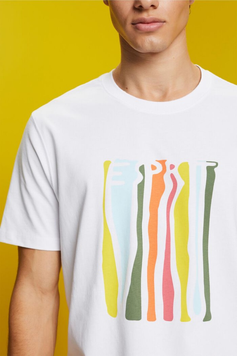 Pánské Tričko Esprit Printed,100% Bavlněné Bílé | OFU492587