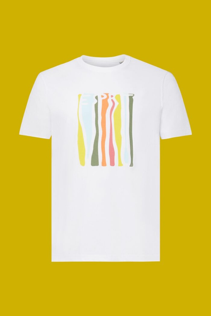 Pánské Tričko Esprit Printed,100% Bavlněné Bílé | OFU492587