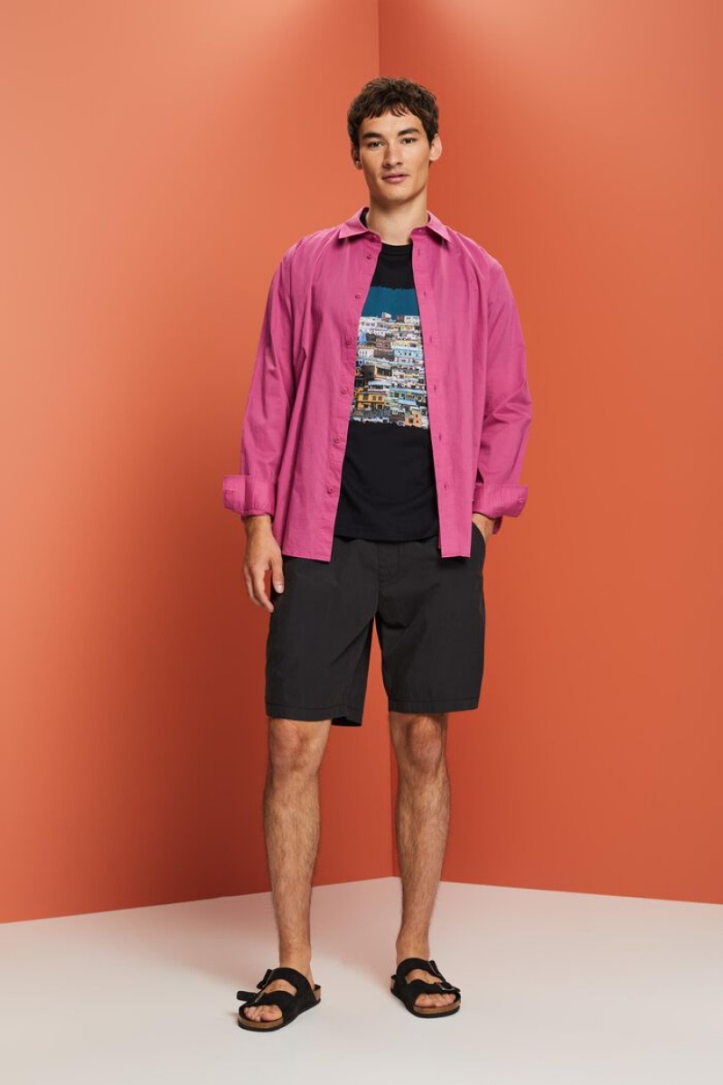Pánské Tričko Esprit Printed,100% Bavlněné Černé | VXJ785096
