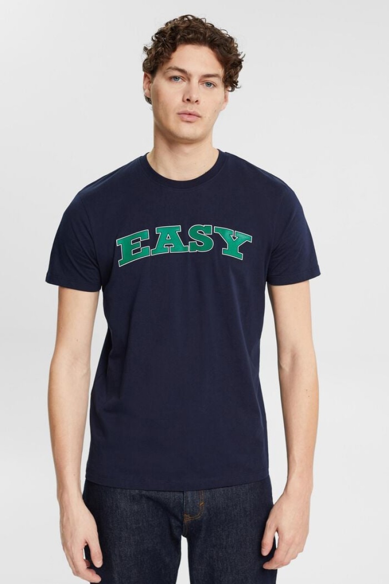 Pánské Tričko Esprit Statement Print Tmavě Blankyt | KOG368791