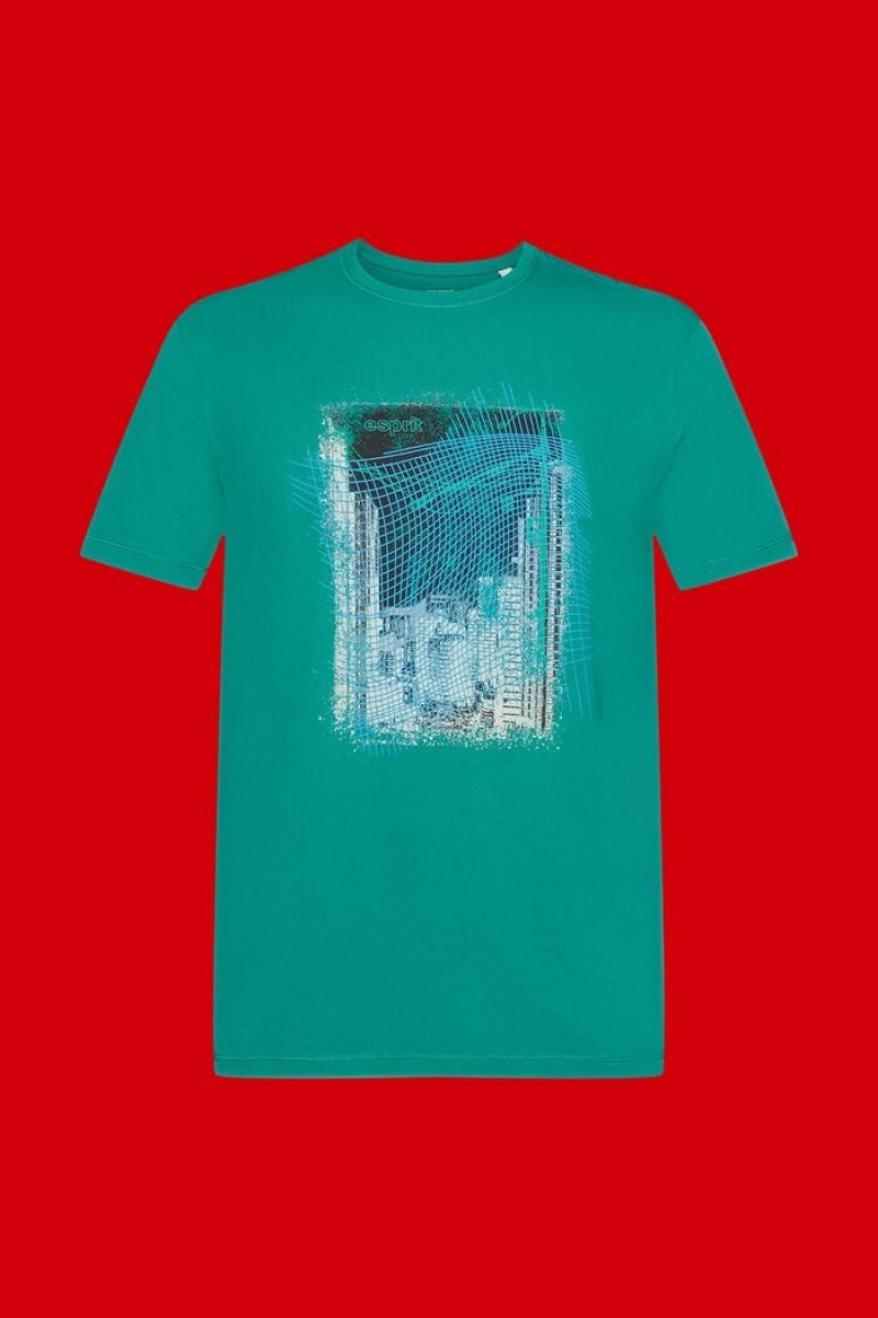 Pánské Tričko Esprit Sustainable Bavlněné With Print Tyrkysové Zelene | QWR407963